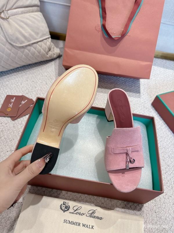 2025 Women LP Pink Suede Heeled Mules