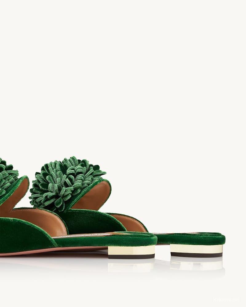 2025 Women Aquazzura Green Velvet Slippers