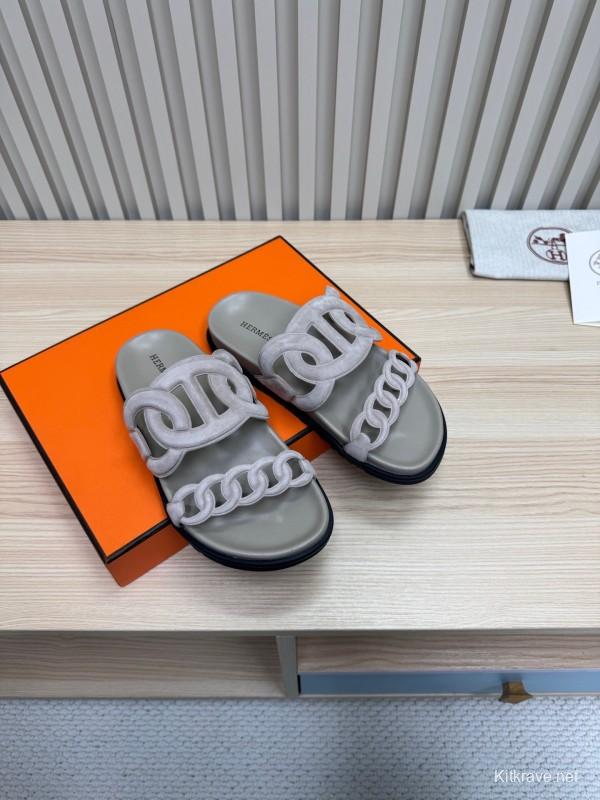 2025 Slippers Hermès Grey Suede Slippers