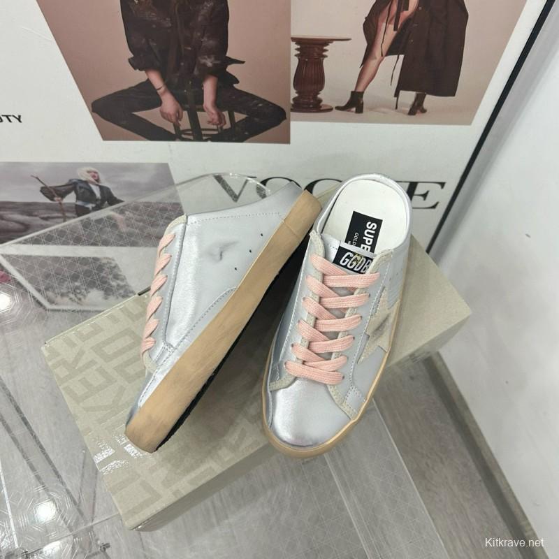 2025 GGDB White Silver Beige Leather Suede Star Sneakers Mule