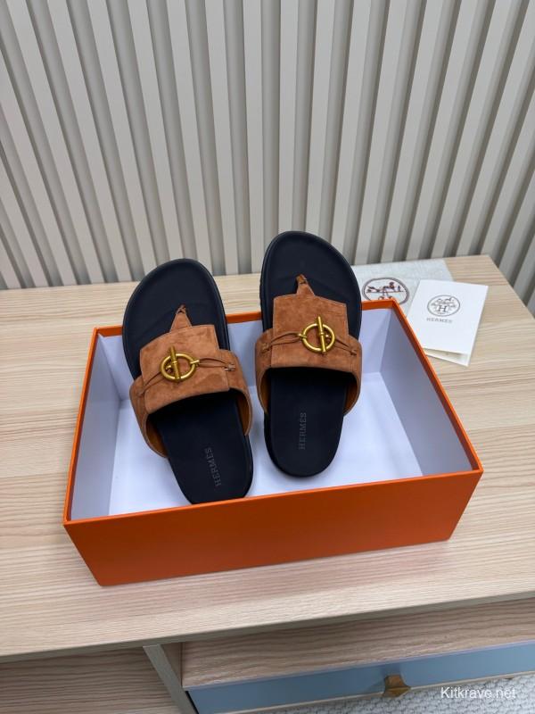 2025 Slippers Hermès Brown Suede Slippers