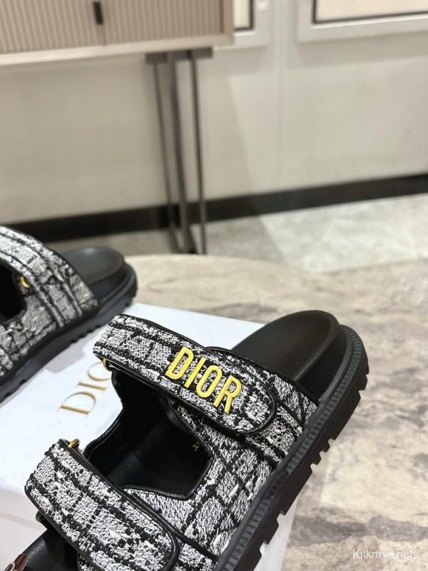 2025 Women Dior Black White Fabric Sandals KFY00300