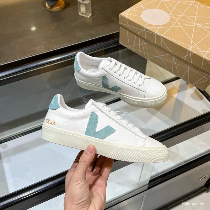 2025 Unisex VEJA White Blue Leather Canvas Sneakers Vulcanized MJ00240