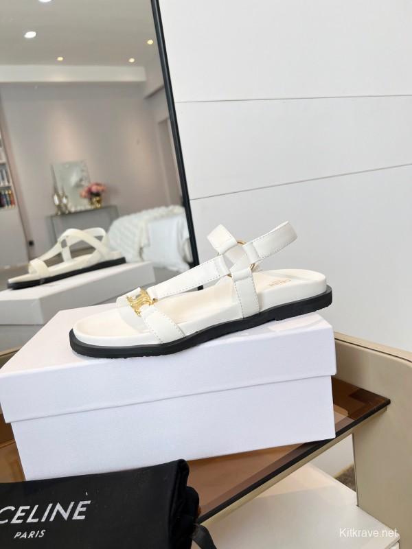 2025 Women Celine White Leather Sandals LY00220