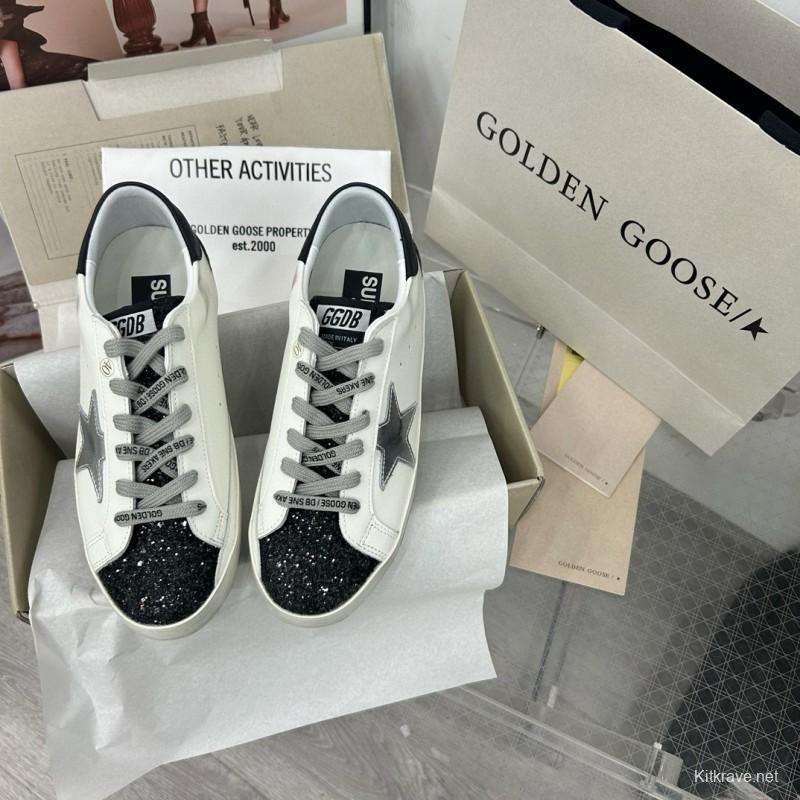 2025 Women GGDB White Black Glitter Leather Sneakers