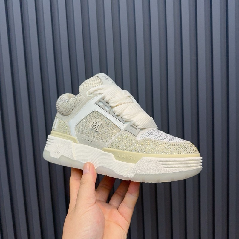 2024 Unisex Amiri Beige White Mesh Leather Sneakers MJ00410