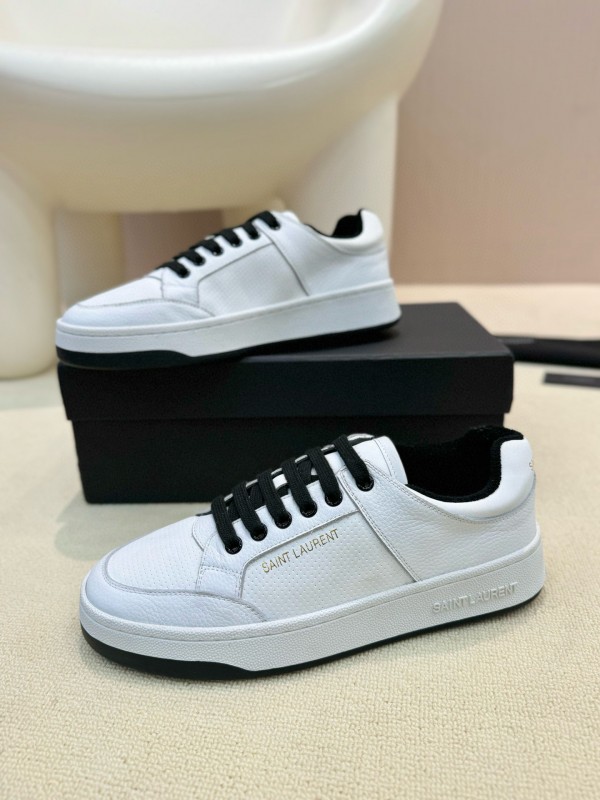 2024 Unisex Yves Saint Laurent White Black Leather Casual Shoes SL61 MJ00350