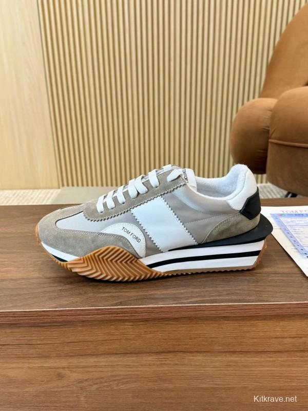 2025 Unisex TOM FORD White Grey Black Leather Suede Sneakers LY00360(F)/LY00370(M)
