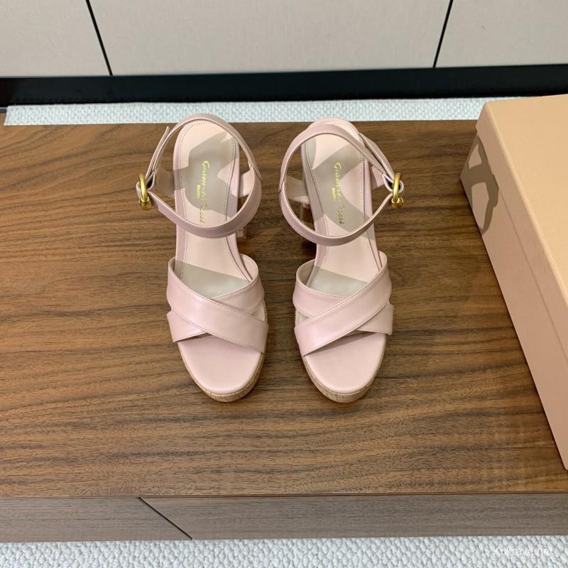 2025 Women Gianvito Rossi Light Pink Leather Platform Sandals