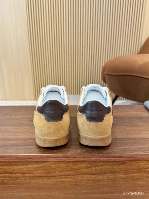 2025 Men TOM FORD Beige Brown Suede Leather Sneakers LY00360