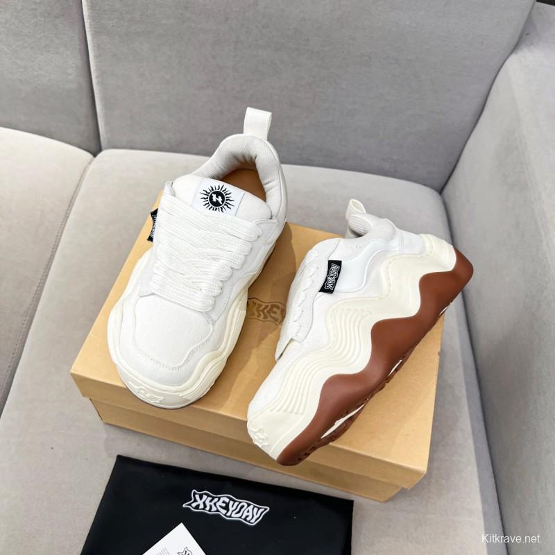 2025 Unisex HEYDAY White Brown Canvas Leather Wave Sneakers KFY00260