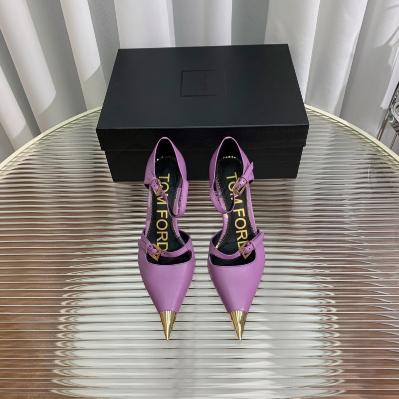 2025 Women TOM FORD Purple Gold Leather Pointed Toe Heels KFY00320