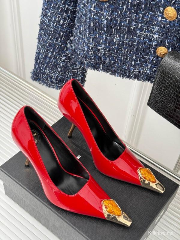 2024 Women Yves Saint Laurent Red Patent Leather Pumps MJ00330