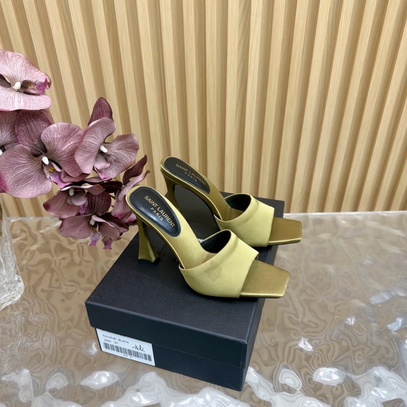 2025 Women Yves Saint Laurent Beige Satin Heeled Sandals