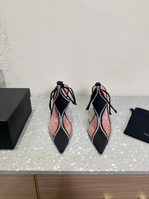 2025 Women Les Petits Joueurs Black Transparent Satin High Heels KFY00290