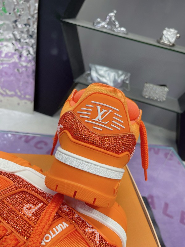 2024 Kids Louis Vuitton Orange Leather LV Trainer