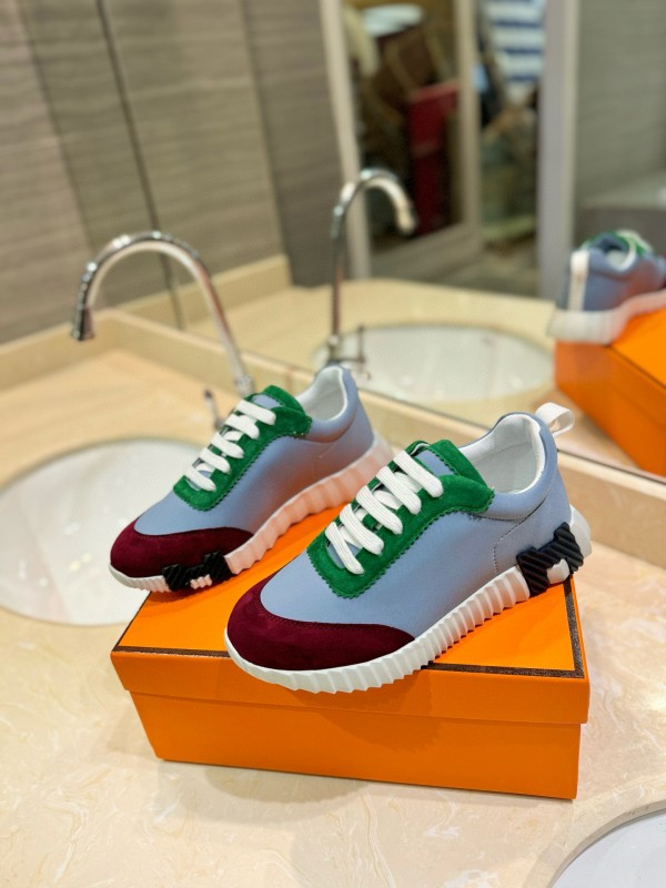 2024 Unisex Hermès White Green Burgundy Imported Silk Suede Casual Sneakers MJ00320
