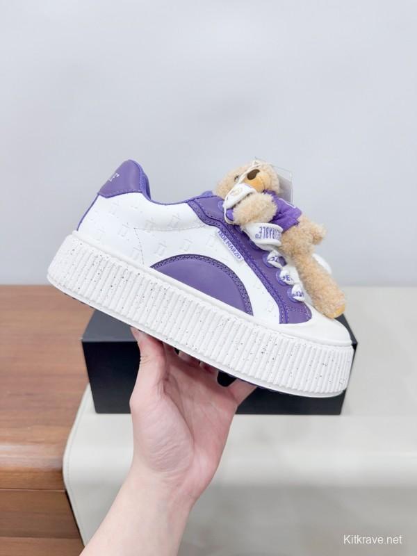 2025 Women 13DE MARZO Purple Leather Casual Shoes 3D Bear Toy KFY00330