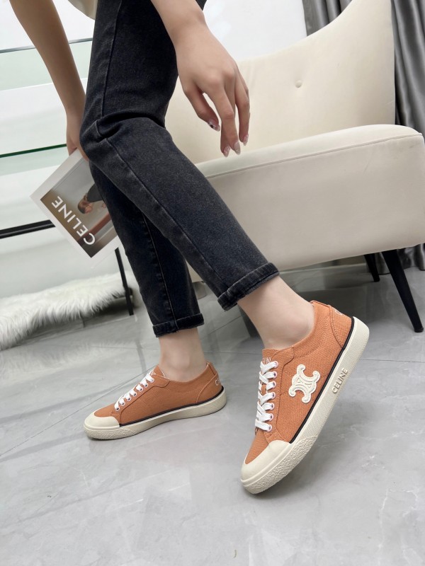 2025 Women Celine Apricot Canvas Sneakers LY00210