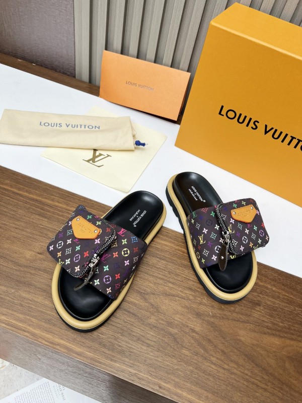 2025 Unisex Louis Vuitton Multicolor Leather Slippers KFY00230