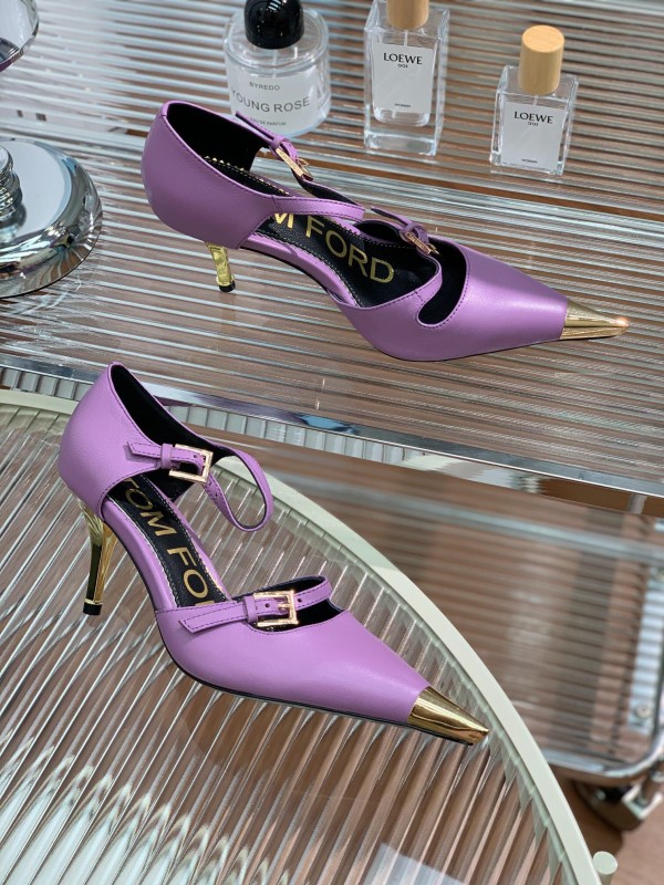 2025 Women TOM FORD Purple Gold Leather Pointed Toe Heels KFY00320