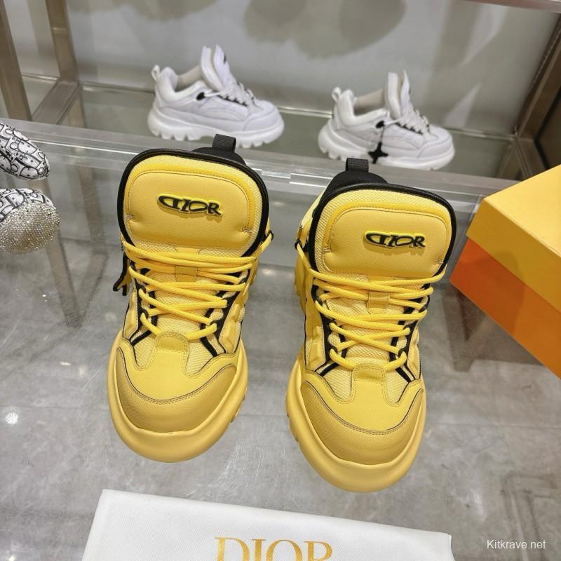 2024 Unisex Dior Yellow Leather Sneakers MJ00380