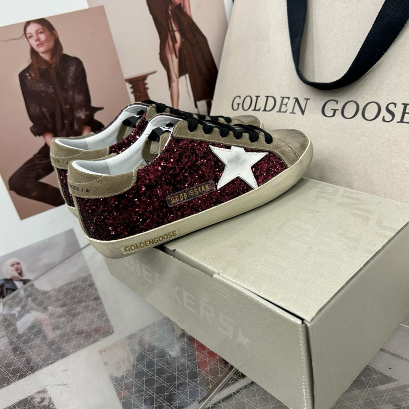2025 Women GGDB Burgundy White Suede Glitter Sneakers