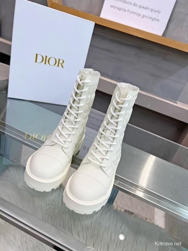 2024 Women Dior white leather boots MJ00430