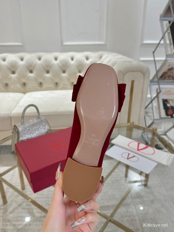 2025 Women Valentino Red Fabric Mary Jane Bow Flat LY00300