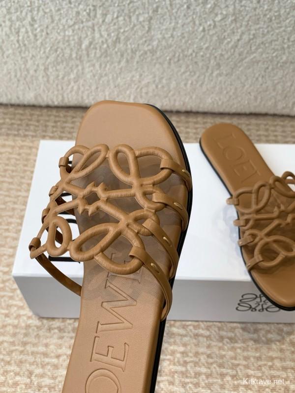 2025 Loewe Brown Leather Slippers KFY00250