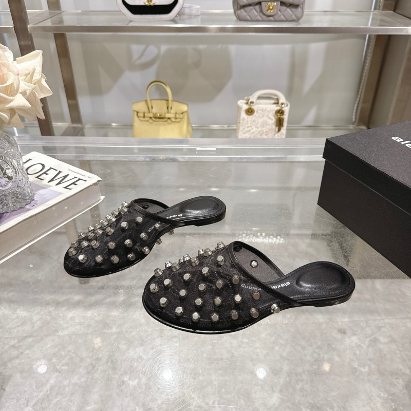 2025 Slippers Alexander Wang Black Leather Studded LY00310