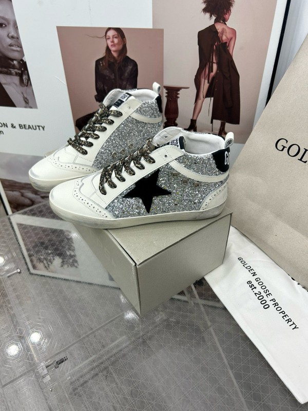 2024 Women GGDB Silver White Leather High Top Sneakers MJ00300