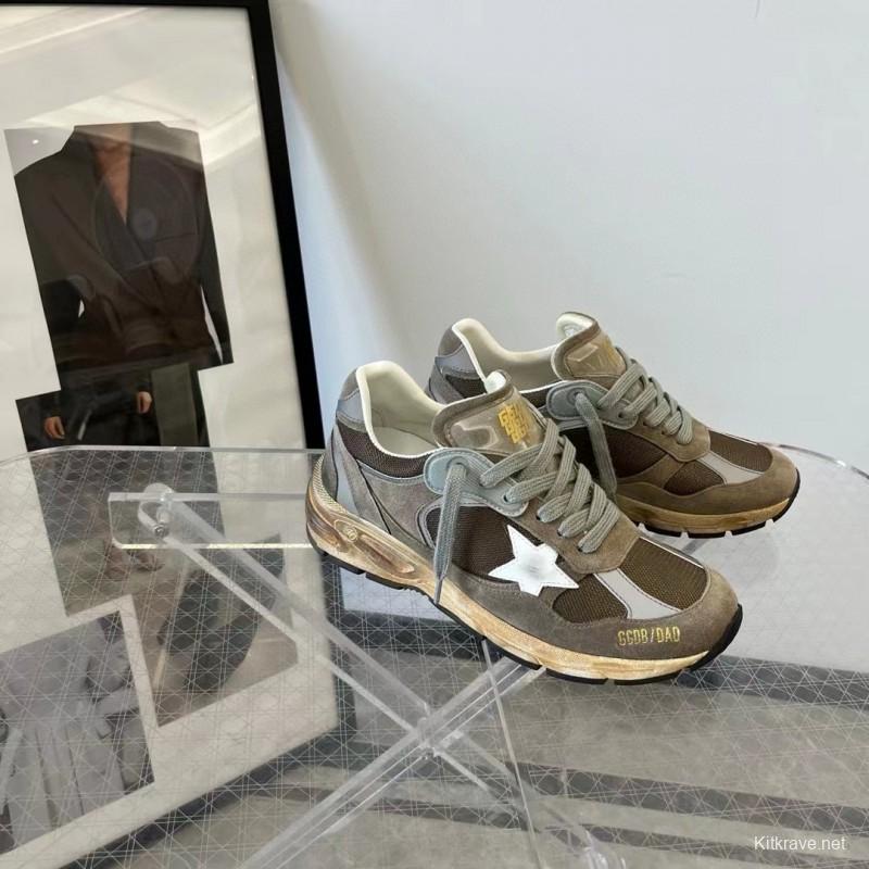 2024 Unisex GGDB Brown Grey Suede Mesh Sneakers