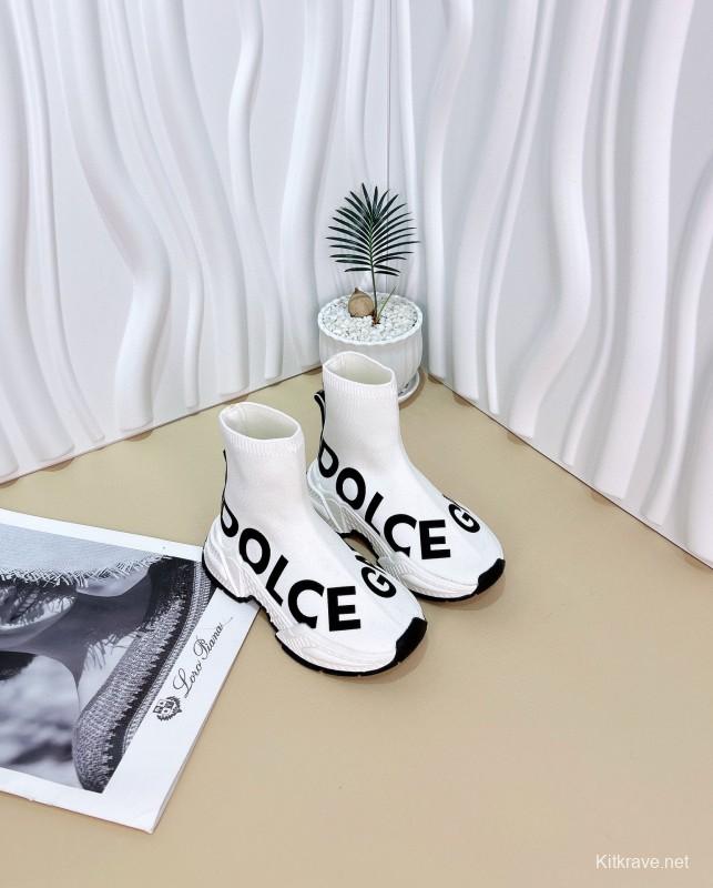 2024 Kids Dolce & Gabbana Black White Pink Knit Fabric Sneakers