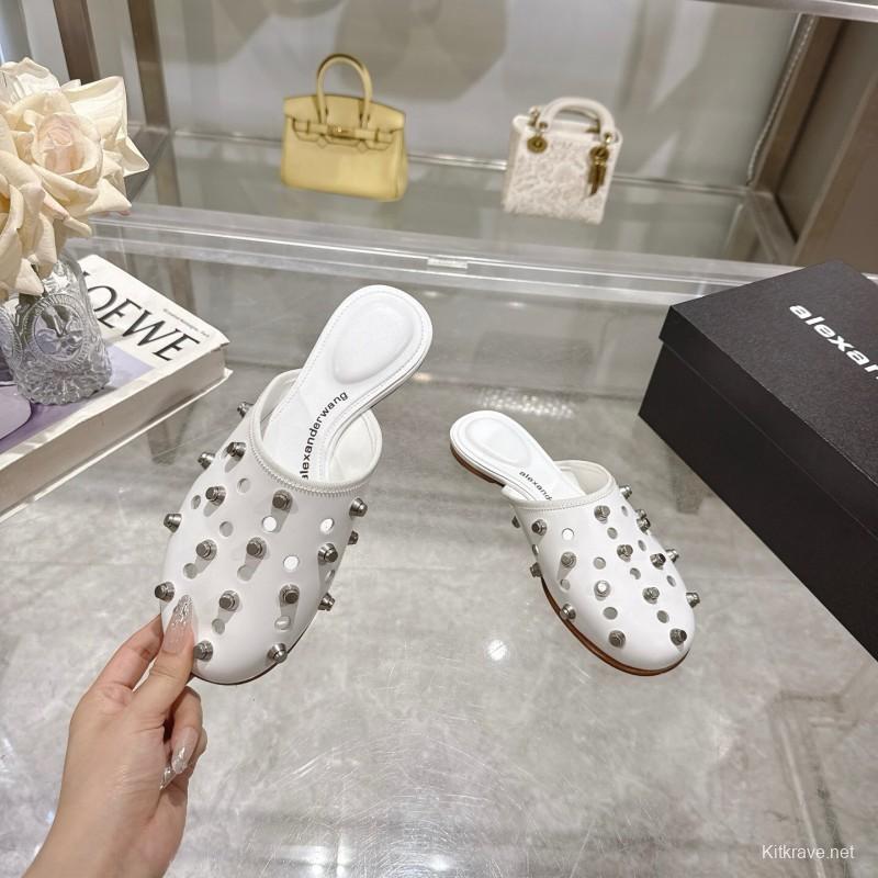 2025 Slippers Alexander Wang White Leather Studded LY00310