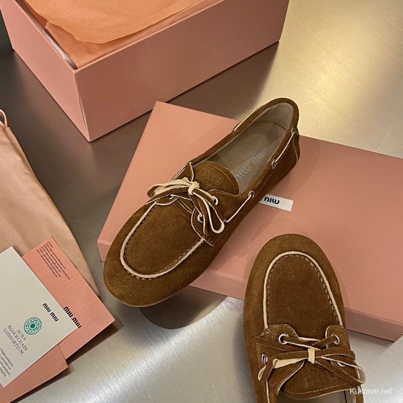 2025 Women Miu Miu Brown Suede Loafers LY00230