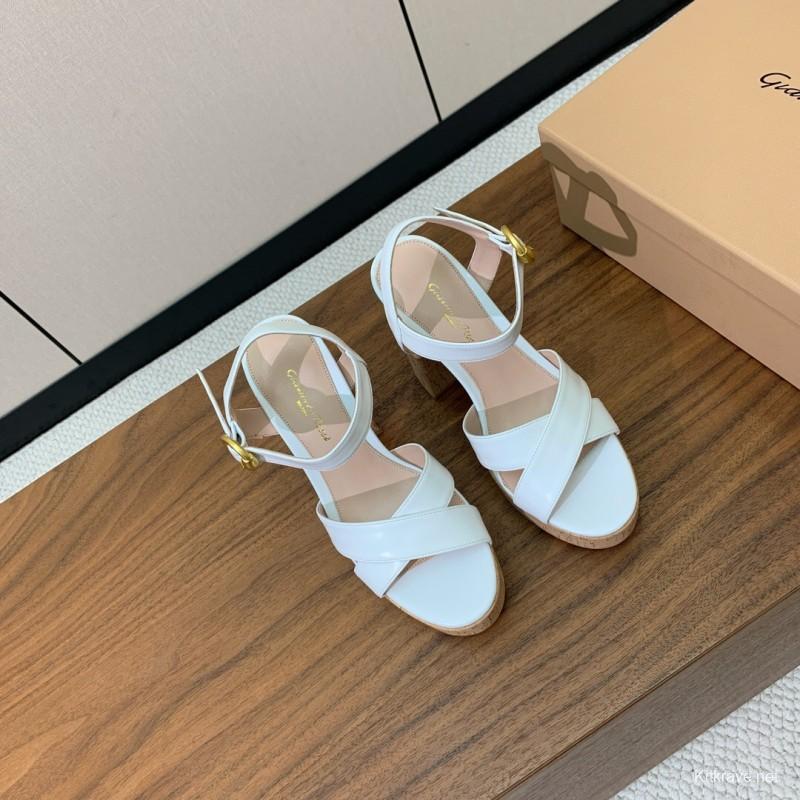 2025 Women Gianvito Rossi White Leather Cork Platform Sandals