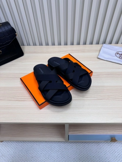 2025 Slippers Unisex Hermès Black Leather Slippers