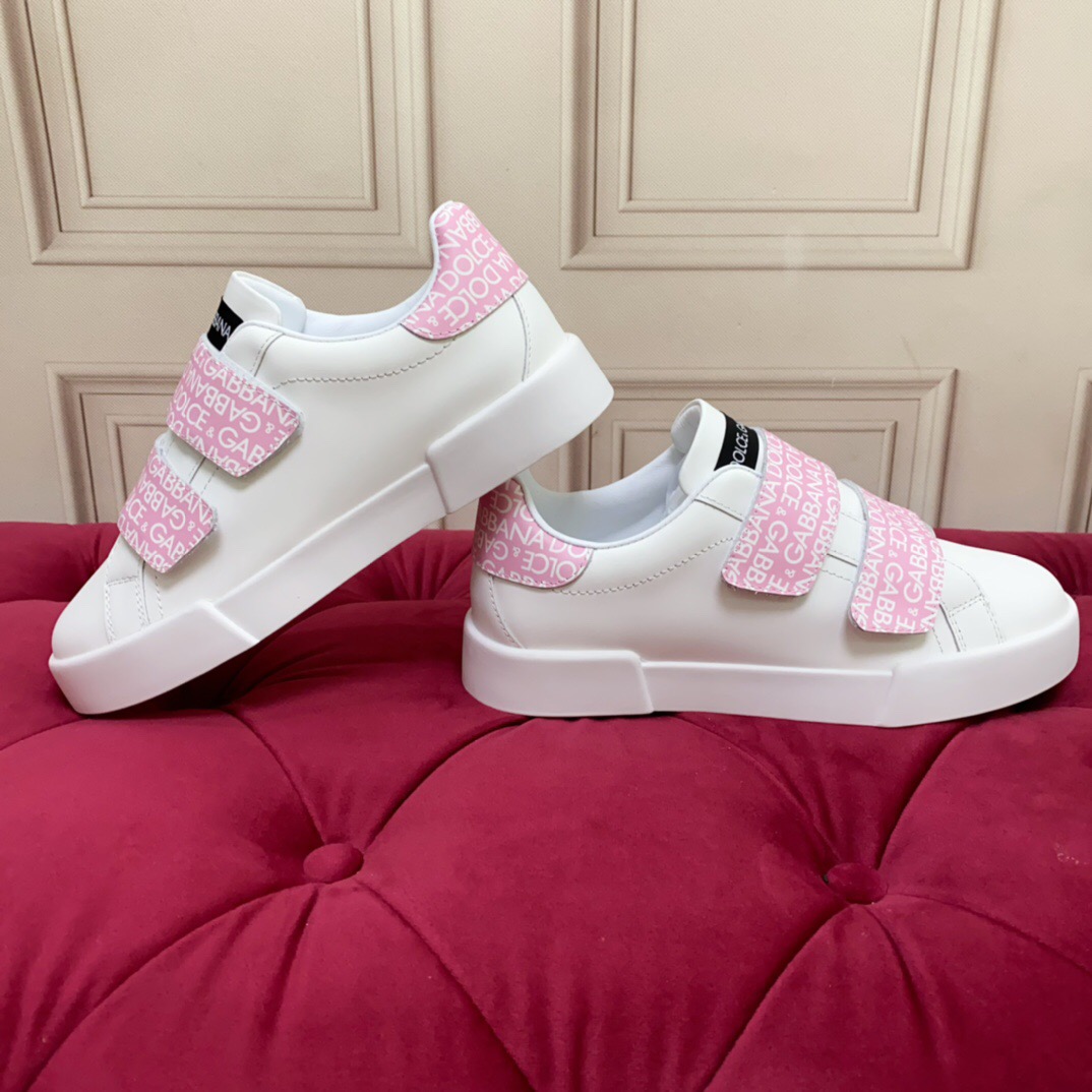 2025 Women Dolce & Gabbana White Pink Leather Sneakers LY00300
