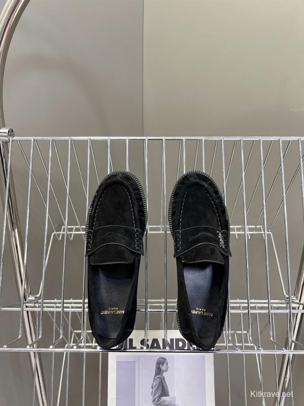 2025 Women Yves Saint Laurent Black Suede Loafers