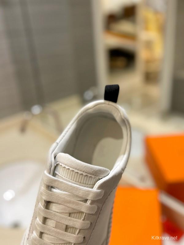 2024 Unisex Hermès White Imported Silk Calfskin Rain Cloth Casual Sneakers MJ00320