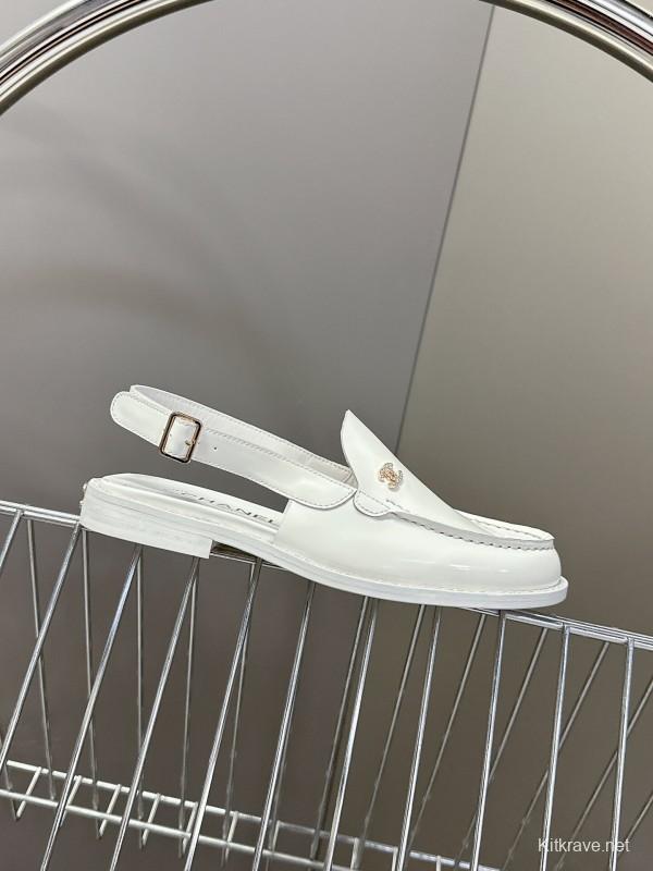 2025 Women Chanel White Leather Loafers