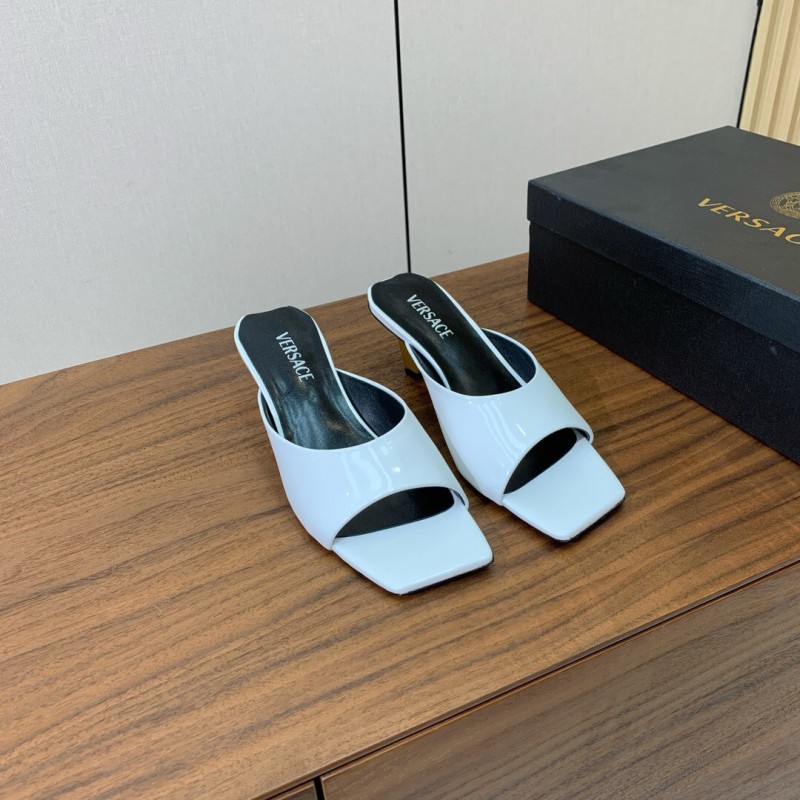 2025 Women VERSACE White Patent Leather Slippers KFY00280