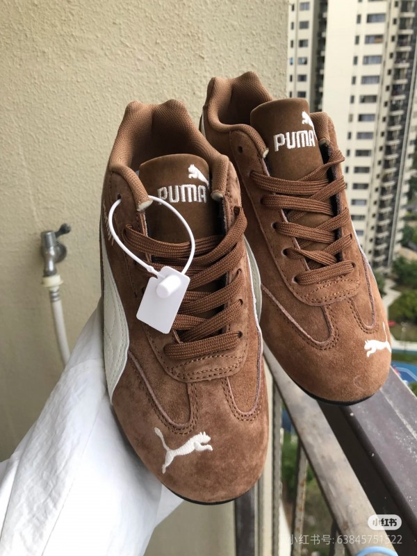 2025 Women Puma Brown White Suede Leather Sneakers KFY00260