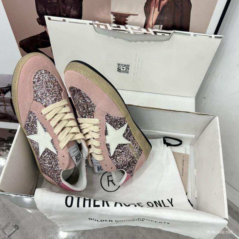 2024 Women GGDB Pink White Glitter Suede Sneakers MJ00260