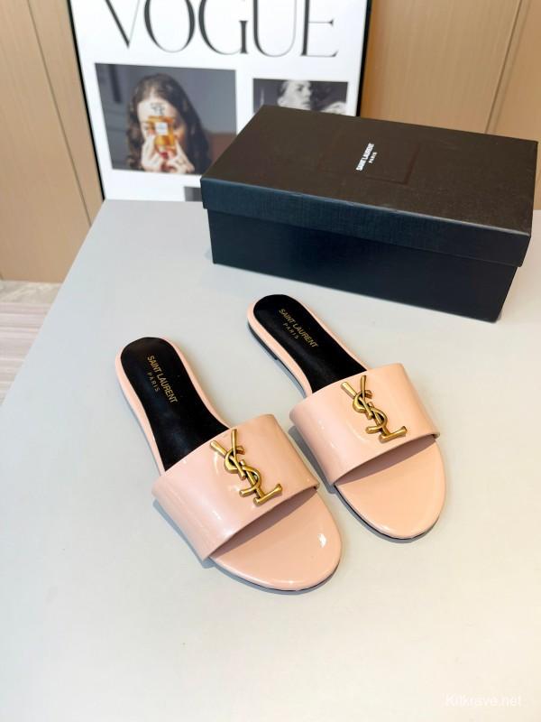 2025 Women Yves Saint Laurent Pink Leather Slippers LY00180