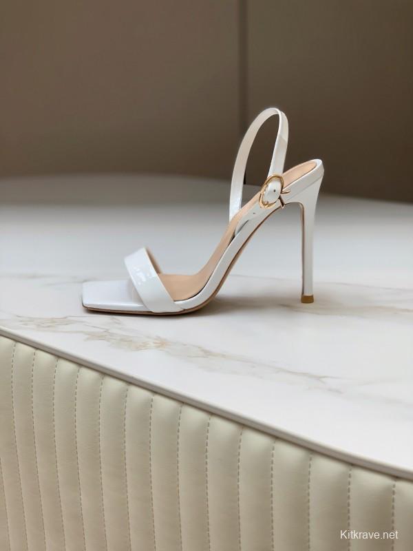 2025 Women Gianvito Rossi White Leather High Heel Slingback Sandals
