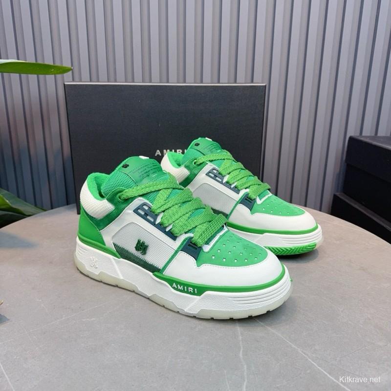 2024 Unisex Amiri Green White Leather Mesh Sneakers MJ00360