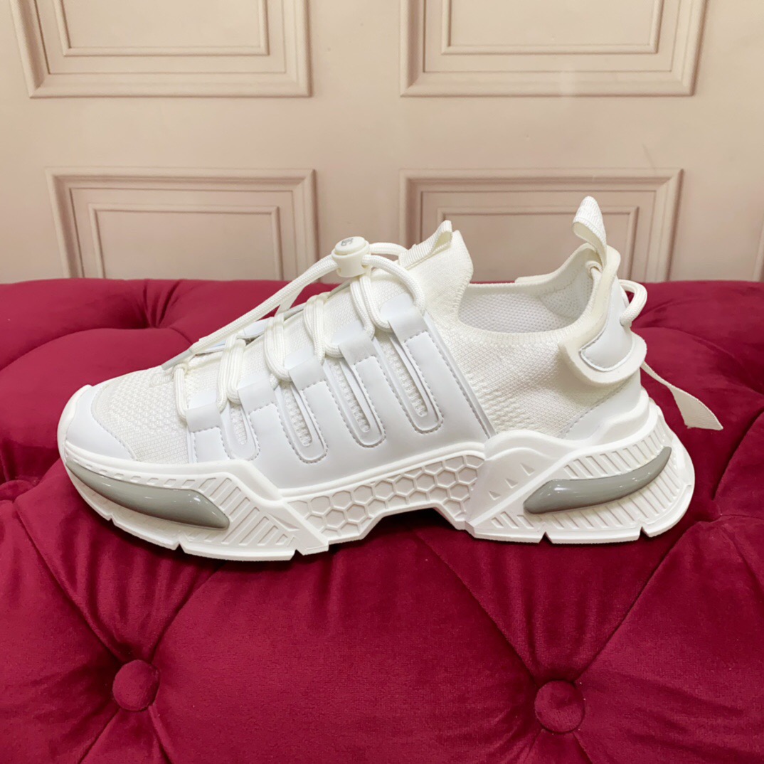 2025 Unisex Dolce & Gabbana White Mesh Leather Sneakers LY00340