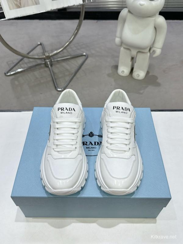 2025 Women Prada White Leather Sneakers